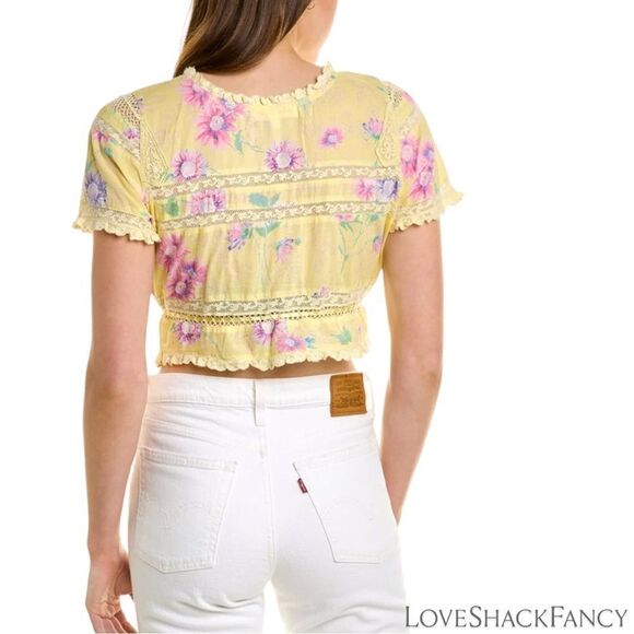 LOVESHACKFANCY **NWT** Farley Crop Top in Bright Azalea Yellow - Picture 11 of 11